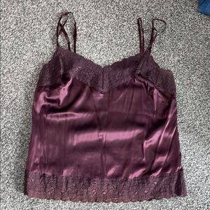 Vintage Y2K H&M Satin Lace Trim Camisole Double Straps Maroon Size 14